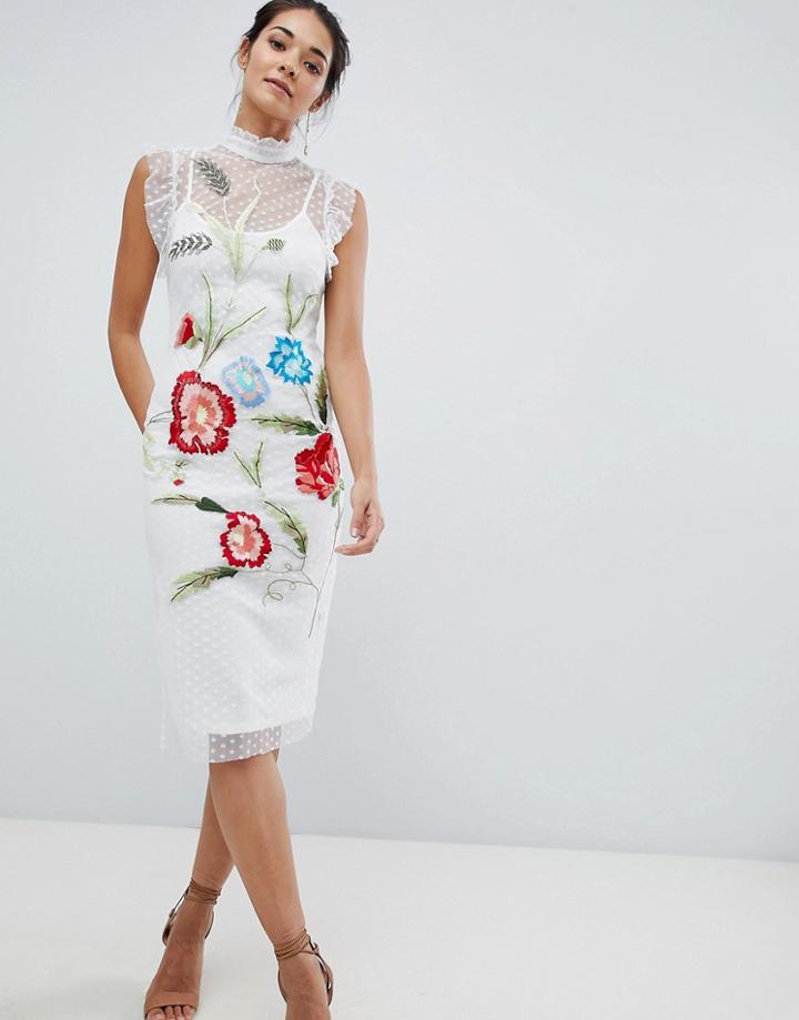 Hope & Ivy Floral Embroidery Midi Dress - White