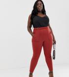 Asos Design Curve Textured Skinny Pants With Double Buckle - Orange
