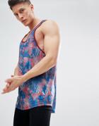 Armani Exchange Palm Print Long Line Tank Top In Navy - Navy