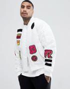 Adidas Originals Logo Padded Patch Bomber Jacket In White Br7149 - White