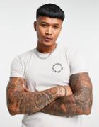 Bershka T-shirt With Chest Print In Gray-grey