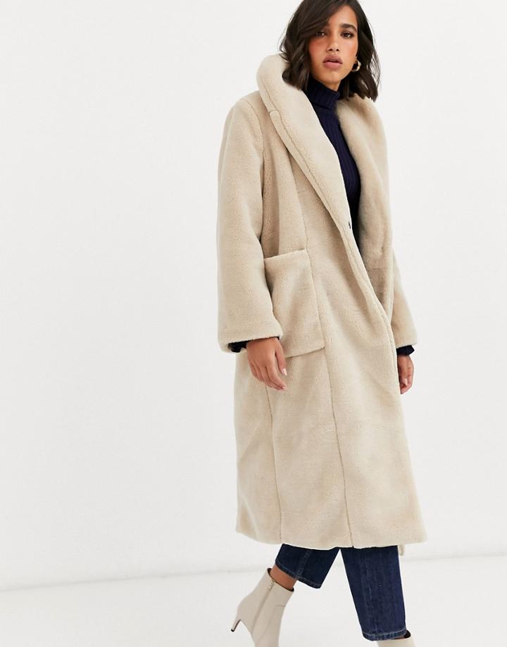 Y.a.s Oversized Faux Fur Maxi Coat-cream