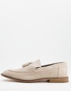 Asos Design Loafers In Stone Suede With Tassel On Natural Sole-neutral