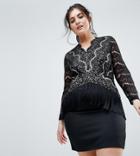 Club L Plus Lace Plunge Dress With Tassel Details - Black