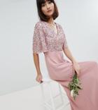 Maya Sequin Top Maxi Bridesmaid Dress With Flutter Sleeve Detail - Pink