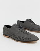 Asos Design Lace Up Shoes In Woven Gray Faux Leather - Gray