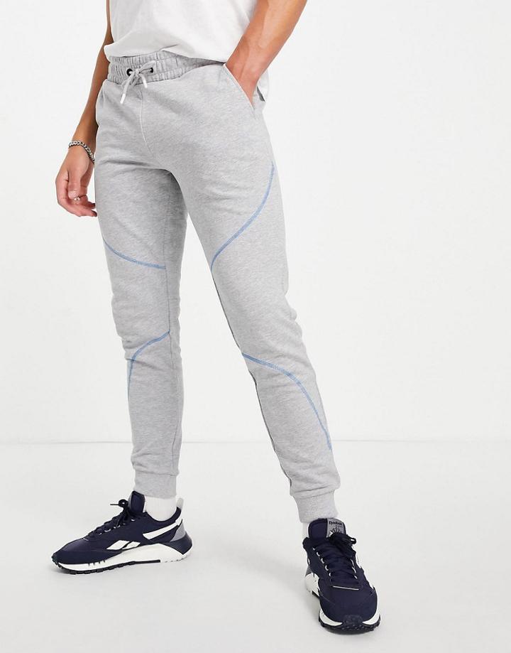 Jack & Jones Core Set Sweatpants With Contrast Stitch In Gray-grey