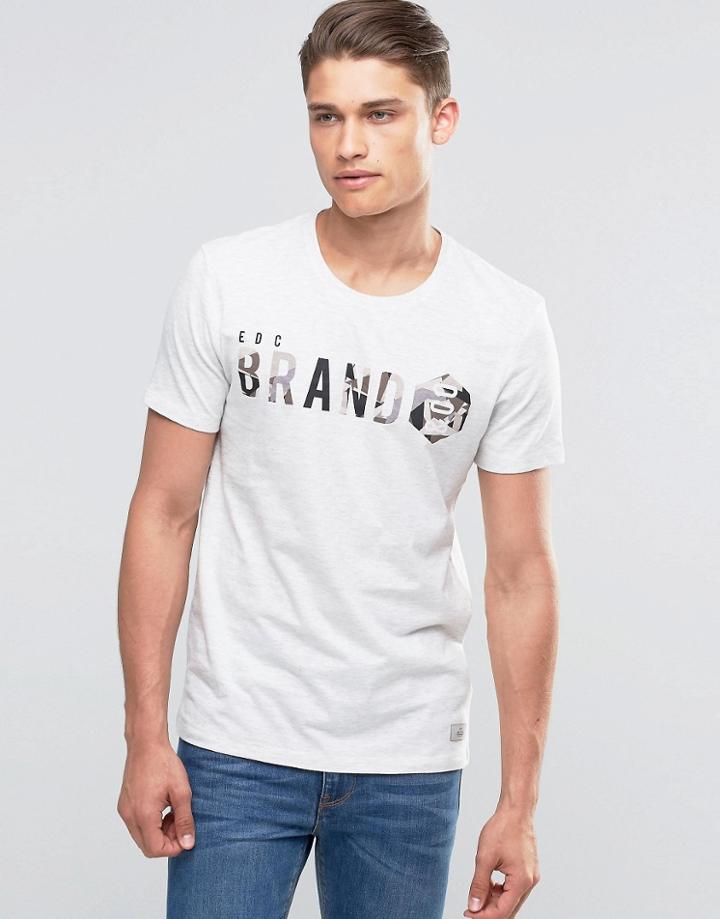 Esprit Crew Neck T-shirt With Camo Graphic Print - Cream