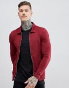 Asos Design Muscle Jersey Harrington Jacket In Burgundy - Red
