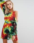 Jaded London Tie Dye Print Cold Shoulder Beach Dress - Multi