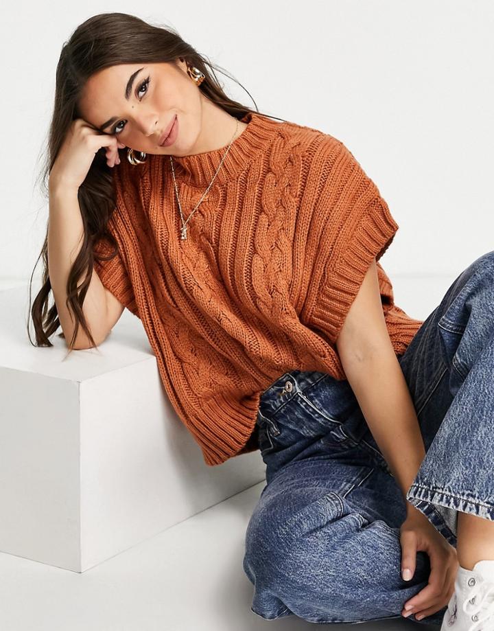 Monki Beatrice Recycled Cable Knit Sweater Vest In Rust-red