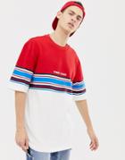 Tommy Jeans Oversized Color Block T-shirt With Chest Stripe In Red/white - Multi