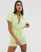 Asos Design Zip Front Neon Shellsuit Romper With Drawstring Toggle Waist-yellow