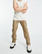 Asos Design Dad Jeans In Light Brown Leather Look