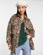 Urban Bliss Oversized Jacket In Leopard-brown
