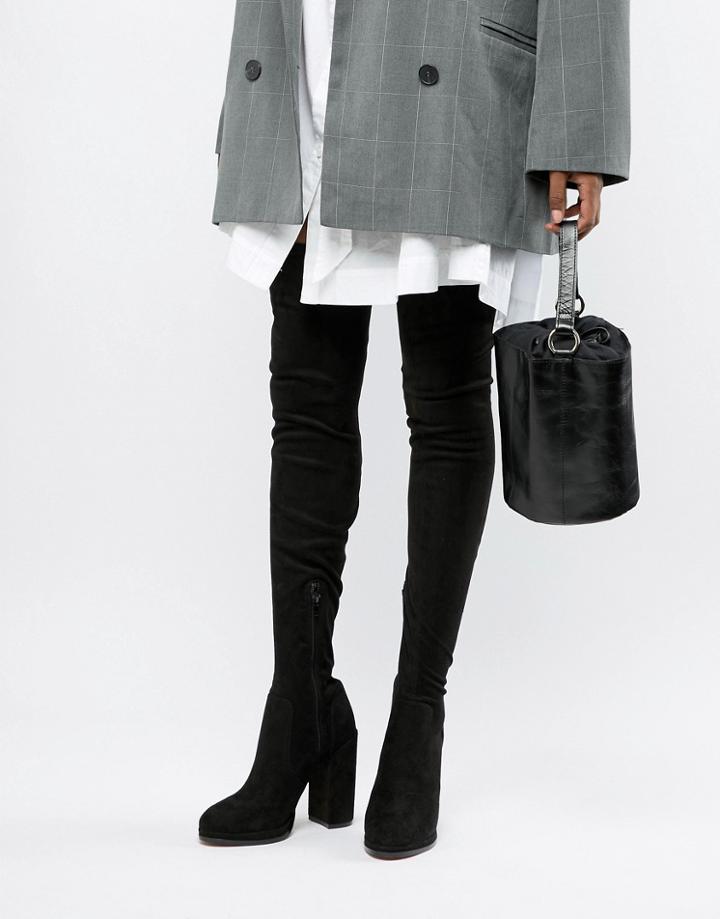 Asos Design Slim Kassidy Heeled Over The Knee Boots - Black