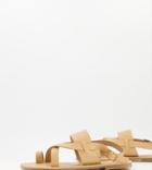 South Beach Flat Sandals With Toe Loop In Natural-neutral