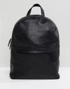 Asos Design Leather Backpack In Black With Front Zip - Black