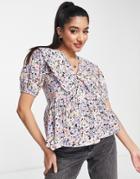 Influence Collared Cotton Blouse In Floral Print-multi