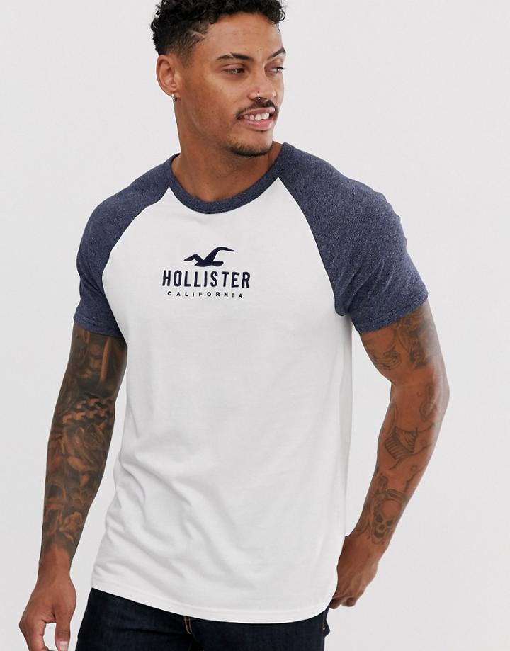 Hollister Iconic Tech Logo Raglan Baseball T-shirt In White - White