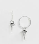 Asos Design Sterling Silver Hoop Earrings With Hanging Spike
