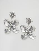 Asos Statement Metal Flower Drop Earrings - Silver
