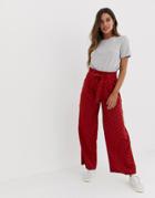 Asos Design Linen Wide Leg Pants With Paperbag Waist And Belt In Spot-multi