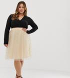 Club L Plus Stud Detail Tulle Skater Skirt - Gold