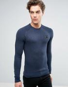Born Rich Knitted Sweater With Ribbed Collar - Navy
