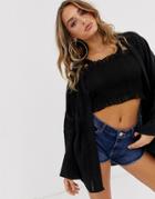 Asos Design Kimono With Ruffle Sleeves And Lace Insert-black