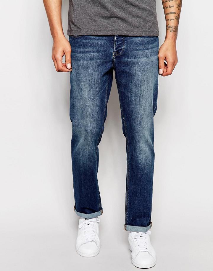 Asos Relaxed Jeans In Mid Blue - Blue