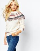 Oasis Fringe Detail Knitted Sweater - Multi Ivory