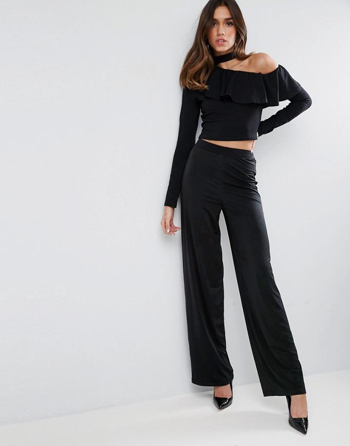 Asos Slinky Wide Leg Pants - Black