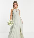 Tfnc Maternity Bridesmaid Strappy Back Halter Neck Dress In Sage Green
