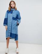 Waven Sigvor Two Tone Denim Midi Shirt Dress - Blue