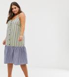 Asos Design Curve Button Through Midi Smock Sundress In Mixed Stripe-multi
