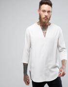 Asos Regular Fit Longline Viscose Shirt In White With V Neck - White