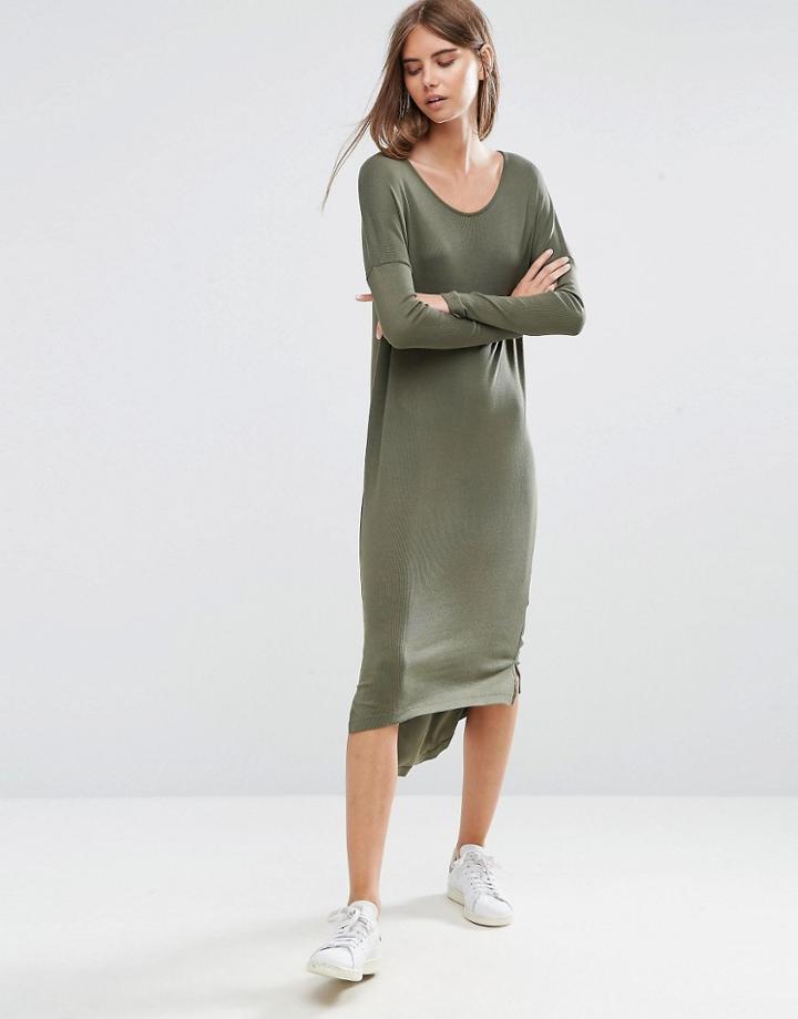 Asos Slouch Oversize T-shirt Dress In Baby Rib - Green