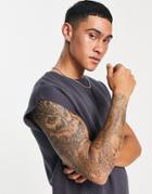 Asos Design Milano Knit V-neck Tank Top In Washed Black - Part Of A Set