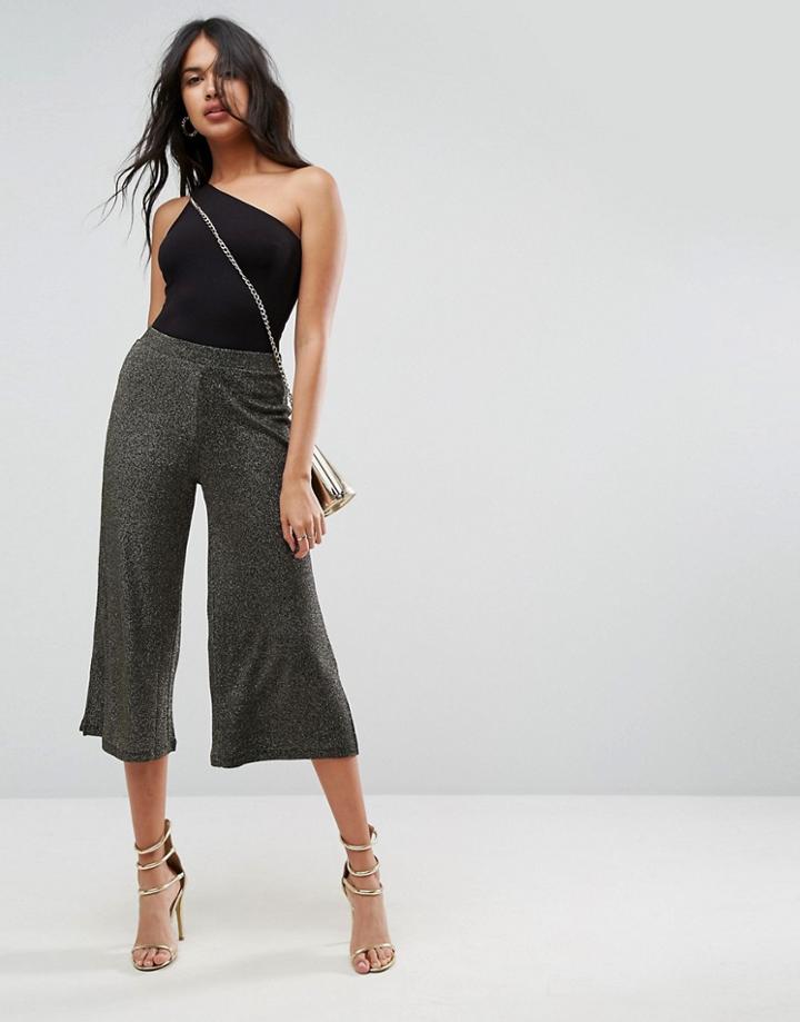 Asos Awkward Wide Leg Pants In Sparkle - Gold