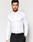 Asos Skinny Shirt In Satin Touch With Long Sleeves - White
