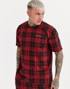 Good For Nothing Two-piece Oversized T-shirt In Red Plaid With Chest Logo