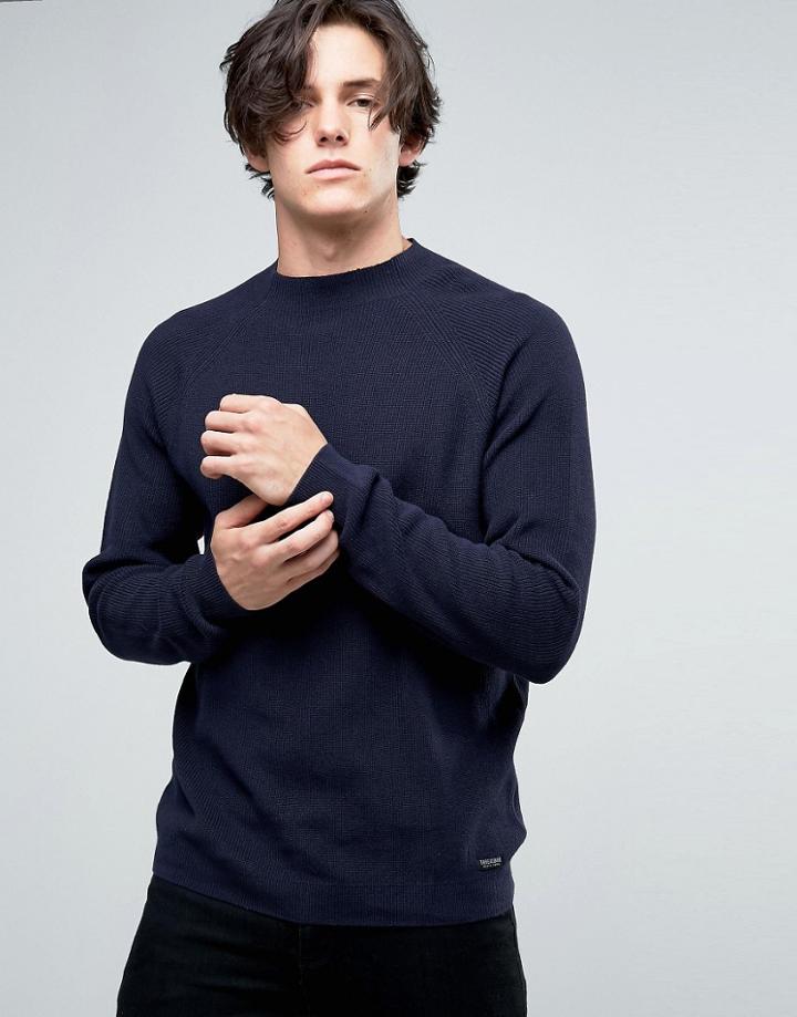 Threadbare Turtleneck Knit Sweater - Navy