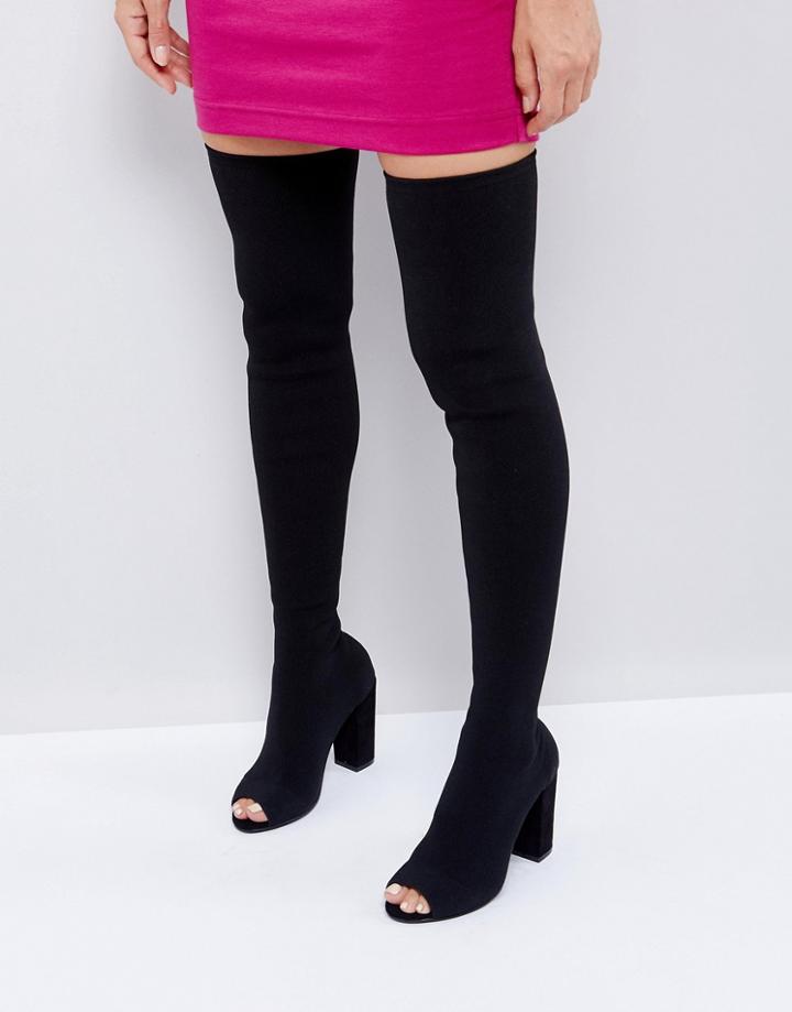 Asos Kandy Knit Over The Knee Boots - Black