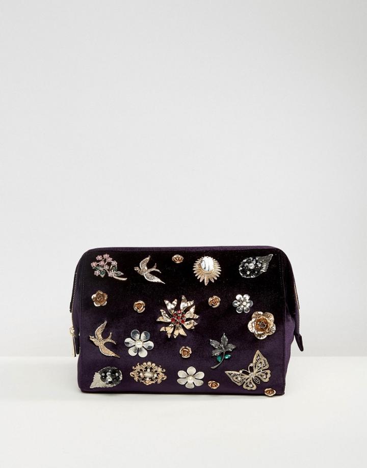 Asos Premium Velvet Brooch Embellished Clutch Bag - Multi