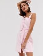 Bershka Denim Pini Dress In Pink