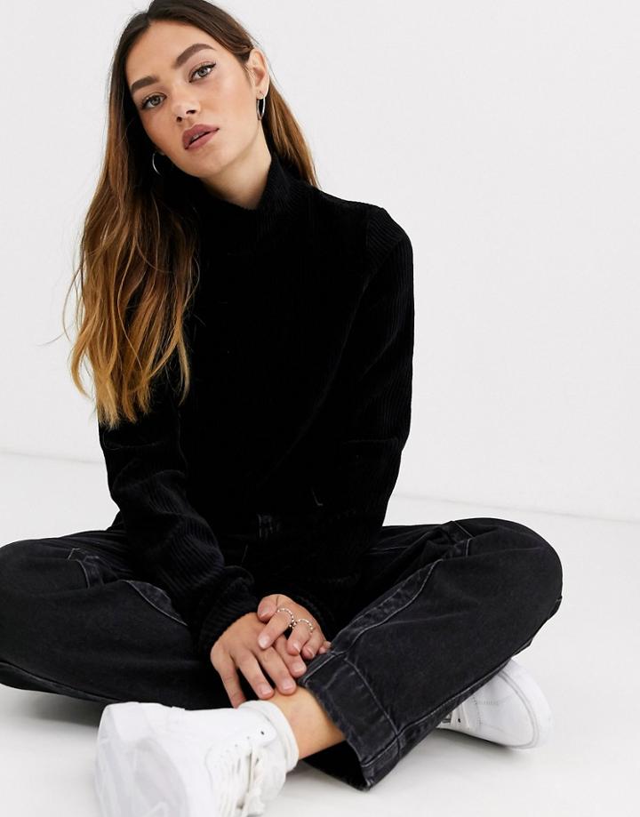 Weekday Ribbed Velvet Turtleneck Top In Black