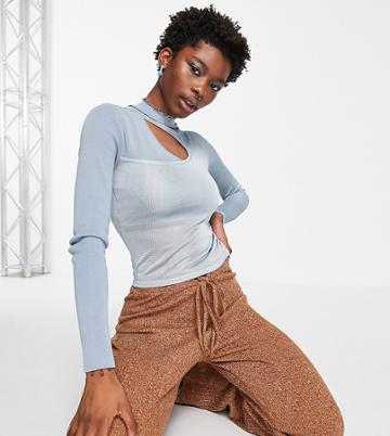 Collusion Knitted Cross Over Cut Out Top In Blue-blues