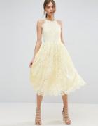 Asos Lace Pinny Scallop Edge Prom Midi Dress - Cream