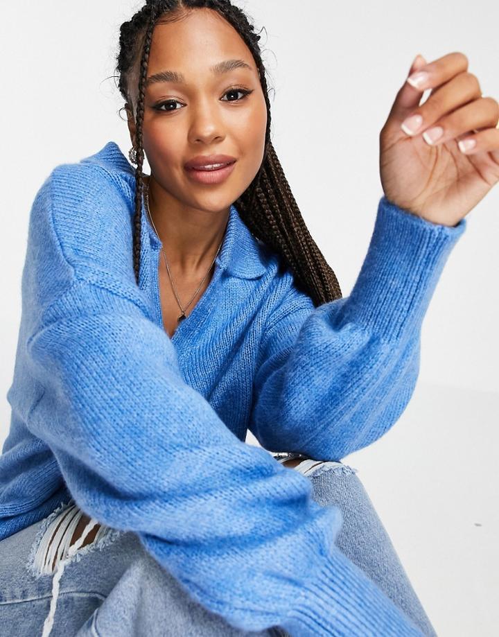 Asos Design Oversized Sweater With Open Collar In Pale Blue-blues